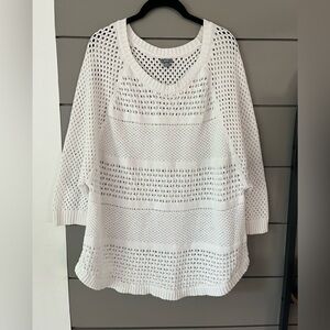 aerie open‎ knit white boho chic sweater or coverup size XL EUC
